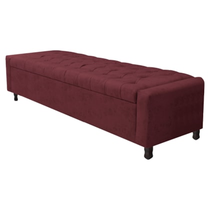 Calçadeira Baú King Everest P02 195 cm para cama Box Suede Bordô - Amarena Móveis