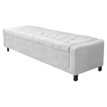 Calçadeira Baú King Everest P02 195 cm para cama Box Suede Branco - Amarena Móveis