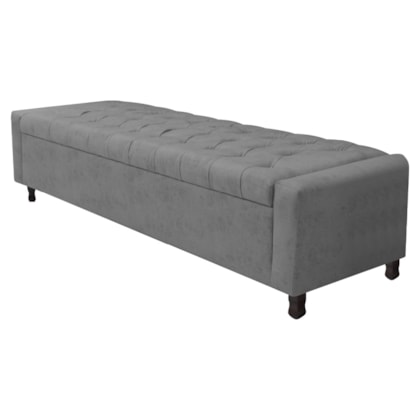 Calçadeira Baú King Everest P02 195 cm para cama Box Suede Cinza - Amarena Móveis