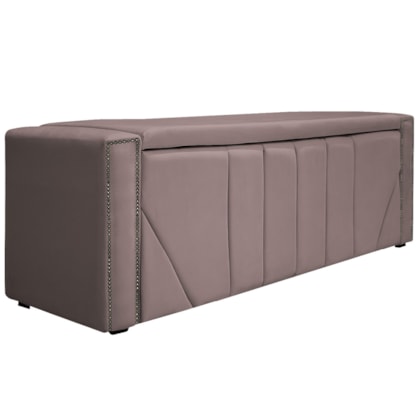 Calçadeira Baú King Minsk P02 195 cm para cama Box Linho Rosê - Amarena Móveis