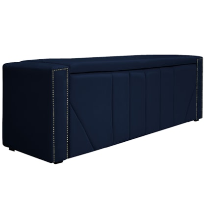 Calçadeira Baú King Minsk P02 195 cm para cama Box Suede Azul Marinho - Amarena Móveis