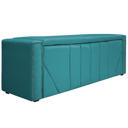 Calçadeira Baú King Minsk P02 195 cm para cama Box Suede Azul Turquesa - Amarena Móveis