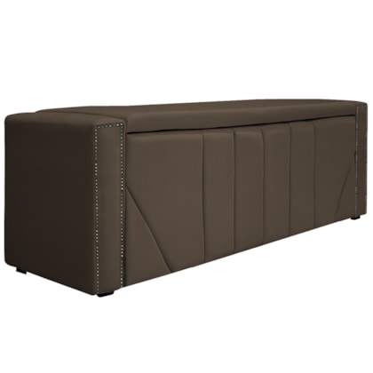 Calçadeira Baú King Minsk P02 195 cm para cama Box Suede Marrom - Amarena Móveis