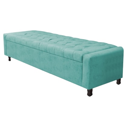 Calçadeira Baú Queen Everest P02 160 cm para cama Box Suede Azul Tiffany - Amarena Móveis