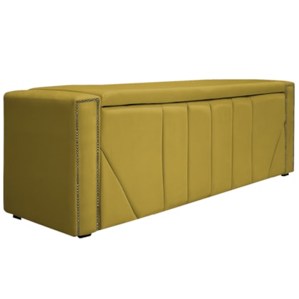 Calçadeira Baú Queen Minsk P02 160 cm para cama Box Suede Amarelo - Amarena Móveis