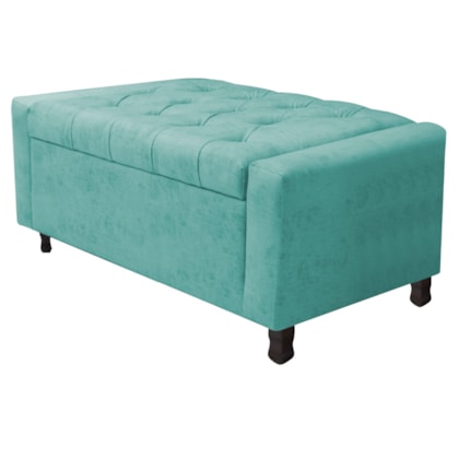 Calçadeira Baú Solteiro Everest P02 90 cm para cama Box Suede Azul Tiffany - Amarena Móveis