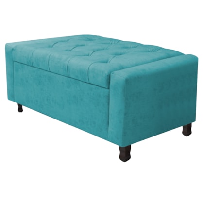 Calçadeira Baú Solteiro Everest P02 90 cm para cama Box Suede Azul Turquesa - Amarena Móveis