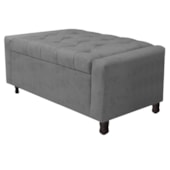 Calçadeira Baú Solteiro Everest P02 90 cm para cama Box Suede Cinza - Amarena Móveis