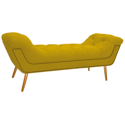 Calçadeira Estofada Veneza 140 cm Casal Suede Amarelo - Amarena Moveis