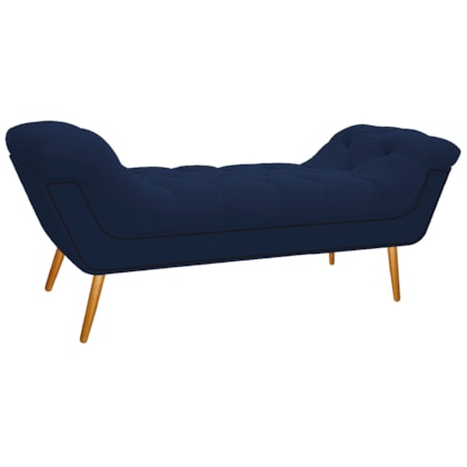 Calçadeira Estofada Veneza 140 cm Casal Suede Azul Marinho - Amarena Moveis