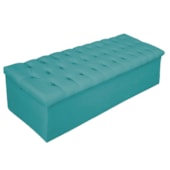 Calçadeira Recamier Estofada Baú Mel Capitonê 160 cm Suede Azul Turquesa Quarto - AM Decor