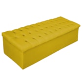 Calçadeira Recamier Estofada Baú Mel Capitonê 195 cm Suede Amarelo Quarto - AM Decor