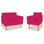 Conj. Sofá Recamier Namoradeira Mia mais Poltrona Cadeira Decorativa Suede Pink para Consultório Sala de Estar Recepção Quarto - AM Decor