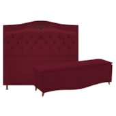 Conjunto Cabeceira Estofado Yasmim + Recamier Baú Yasmim 140 Cm Para Cama Box Casal Quarto Suede Bordô - Amarena