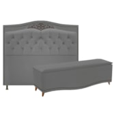 Conjunto Cabeceira Estofado Yasmim + Recamier Baú Yasmim 140 Cm Para Cama Box Casal Quarto Suede Cinza - Amarena