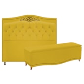 Conjunto Cabeceira Estofado Yasmim + Recamier Baú Yasmim 160 Cm Para Cama Box Queen Size Quarto Suede Amarelo - Amarena