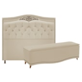 Conjunto Cabeceira Estofado Yasmim + Recamier Baú Yasmim 160 Cm Para Cama Box Queen Size Quarto Suede Bege  - Amarena