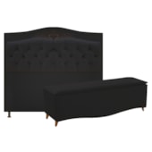 Conjunto Cabeceira Estofado Yasmim + Recamier Baú Yasmim 160 Cm Para Cama Box Queen Size Quarto Suede Preto - Amarena