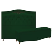 Conjunto Cabeceira Estofado Yasmim + Recamier Baú Yasmim 160 Cm Para Cama Box Queen Size Quarto Suede Verde - Amarena