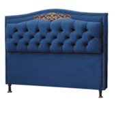 Conjunto Cabeceira Estofado Yasmim + Recamier Bau Yasmim 160 Cm Para Cama Queen Size Quarto Azul Marinho - Amarena