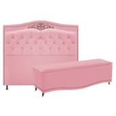Conjunto Cabeceira Estofado Yasmim + Recamier Baú Yasmim 195 Cm Para Cama Box King Size Quarto Suede Rosa Bebê - Amarena