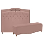 Conjunto Cabeceira Estofado Yasmim + Recamier Baú Yasmim 195 Cm Para Cama Box King Size Quarto Suede Rosê - Amarena