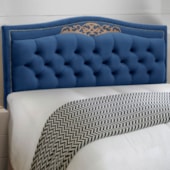 Conjunto Cabeceira Estofado Yasmim + Recamier Bau Yasmim 195 Cm Para Cama King Size Quarto Azul Marinho - Amarena
