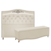 Conjunto Cabeceira Estofado Yasmim + Recamier Baú Yasmim 90 Cm Para Cama Box Solteiro Quarto Suede Bege  - Amarena