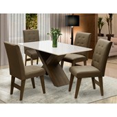 Conjunto Mesa de Jantar com 04 Cadeiras Agata 135cm Castanho/Branco Off/Castor - Amarena Móveis