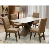 Conjunto Mesa de Jantar com 04 Cadeiras Agata 135cm Castanho/Branco Off/Mascavo - Amarena Móveis