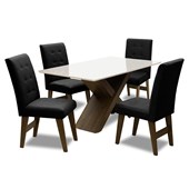 Conjunto Mesa de Jantar com 04 Cadeiras Agata 135cm Castanho/Branco Off/Preto - Amarena Móveis