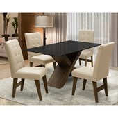 Conjunto Mesa de Jantar com 04 Cadeiras Agata 135cm Castanho/Preto/Bege - Amarena Móveis