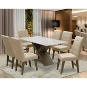 Conjunto Mesa de Jantar com 06 Cadeiras Agata 160cm Castanho/Branco Off/Bege - Amarena Móveis