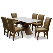 Conjunto Mesa de Jantar com 06 Cadeiras Agata 160cm Castanho/Branco Off/Castor - Amarena Móveis