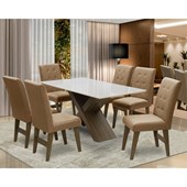 Conjunto Mesa de Jantar com 06 Cadeiras Agata 160cm Castanho/Branco Off/Mascavo - Amarena Móveis