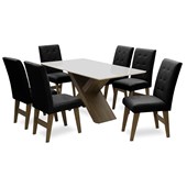 Conjunto Mesa de Jantar com 06 Cadeiras Agata 160cm Castanho/Branco Off/Preto - Amarena Móveis