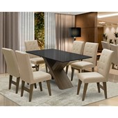 Conjunto Mesa de Jantar com 06 Cadeiras Agata 160cm Castanho/Preto/Bege - Amarena Móveis