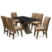 Conjunto Mesa de Jantar com 06 Cadeiras Agata 160cm Castanho/Preto/Mascavo - Amarena Móveis