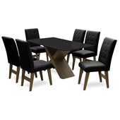 Conjunto Mesa de Jantar com 06 Cadeiras Agata 160cm Castanho/Preto/Preto - Amarena Móveis