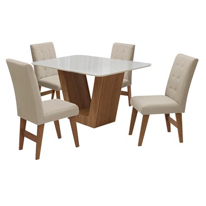 Conjunto Mesa de Jantar Safira com 04 Cadeiras Agata 135cm Cedro/Branco Off/Bege - Amarena Móveis
