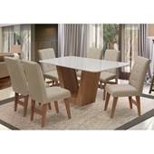 Conjunto Mesa de Jantar Safira com 06 Cadeiras Agata 160cm Cedro/Branco Off/Bege - Amarena Móveis
