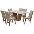 Conjunto Mesa de Jantar Safira com 06 Cadeiras Agata 160cm Cedro/Branco Off/Bege - Amarena Móveis