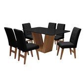 Conjunto Mesa de Jantar Safira com 06 Cadeiras Agata 160cm Cedro/Preto/Preto - Amarena Móveis