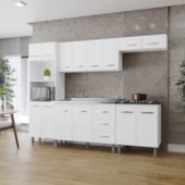 Cozinha Íris Completa com Balcão Rosa e Cooktop 4 Bocas MB1 300cm Branco Puxador Cromado