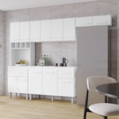 Cozinha Zínia Completa Balcão com Tampo MB1 300cm Branco Puxador Branco