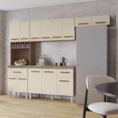 Cozinha Zínia Completa Balcão com Tampo MB1 300cm Savana\Off White Puxador Cobre