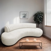 Divã Recamier Celeste Curvo Sala Estar Luxo 160cm Bouclé Branco