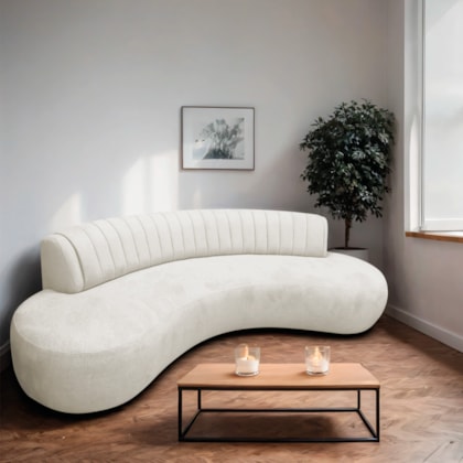 Divã Recamier Celeste Curvo Sala Estar Luxo 160cm Bouclé Branco