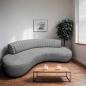 Divã Recamier Celeste Curvo Sala Estar Luxo 160cm Bouclé Cinza