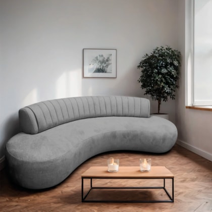 Divã Recamier Celeste Curvo Sala Estar Luxo 160cm Bouclé Cinza